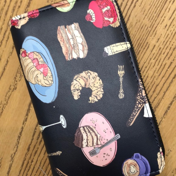 Betsey Johnson Black Faux Leather ZA Wallet Multi Colored Paris Dessert NWT - Picture 11 of 16